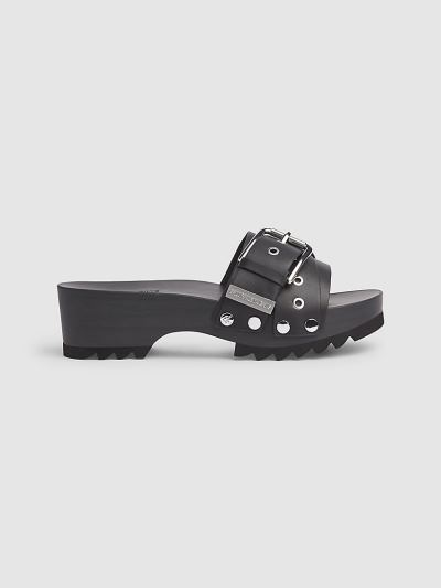 Calvin Klein Cipők HU115129 | Calvin Klein Bőr Clog Női Szandál Fekete